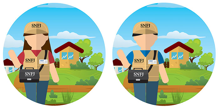 Ilustración de un Facilitador y de una Facilitadora Judicial